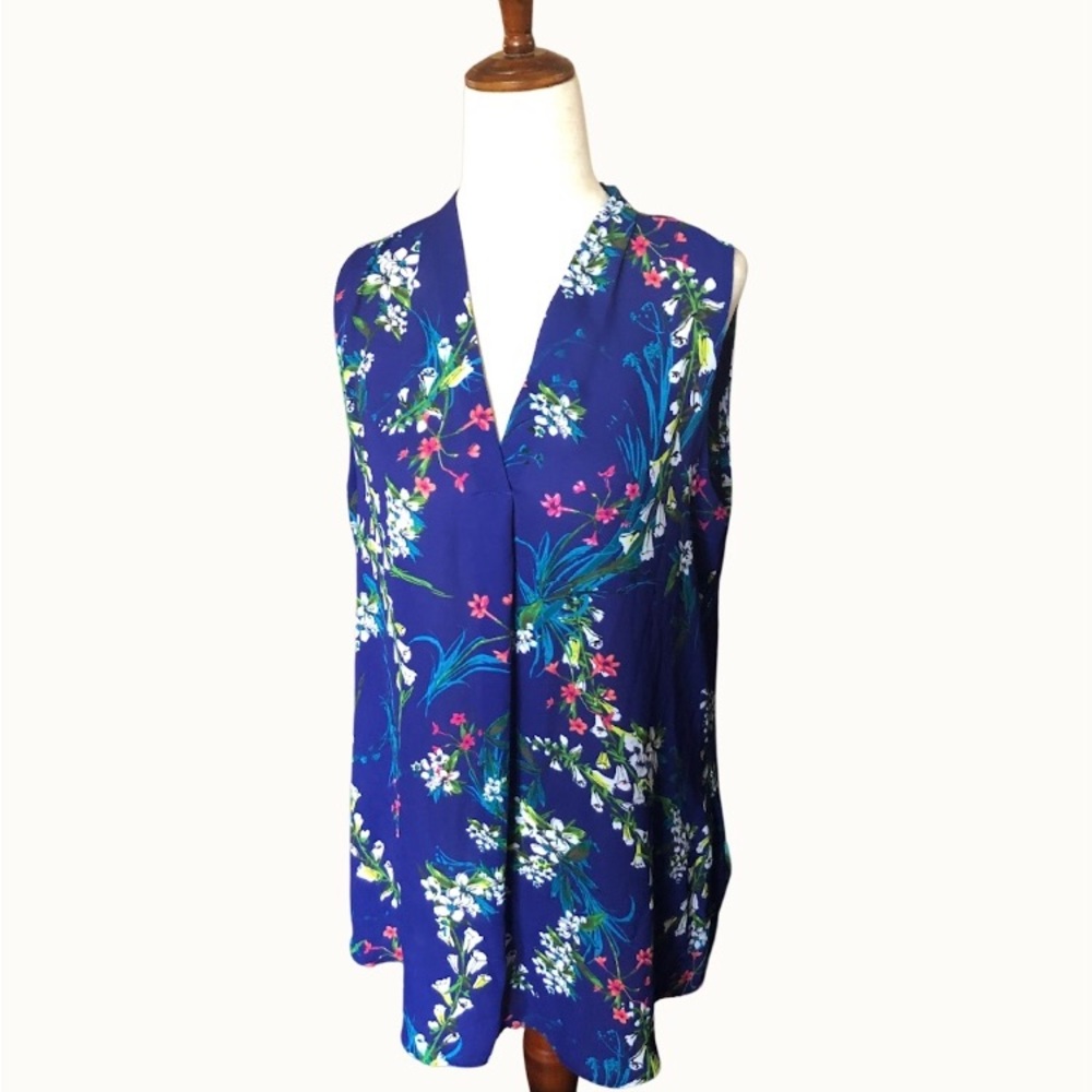 Grandmacore Blue Floral‎ Sleeveless Blouse M